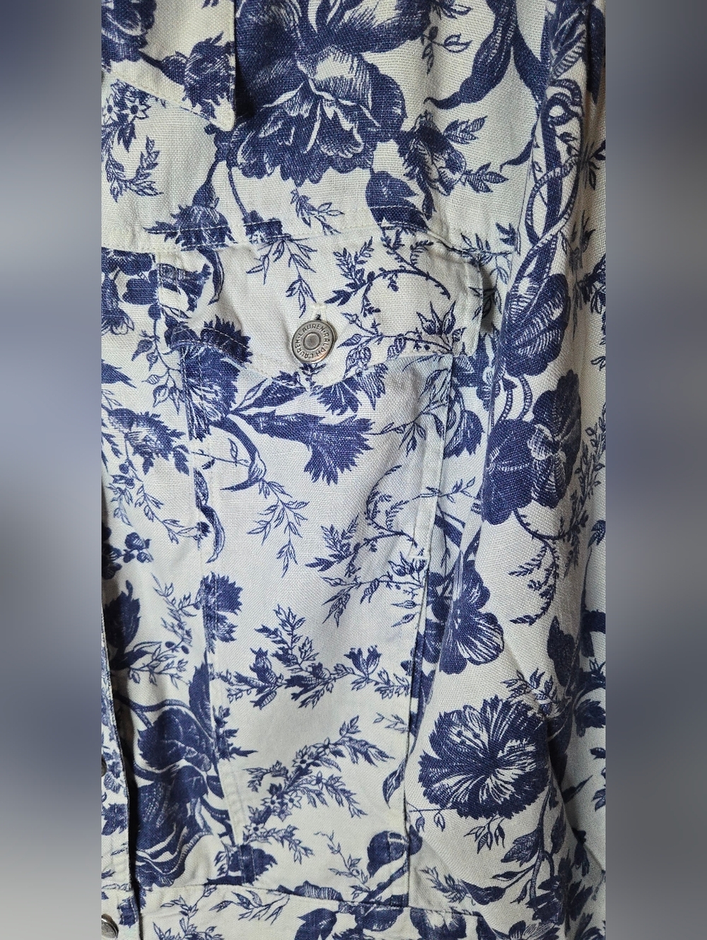 Lauren Ralph Lauren 100% Linen Lightweight White Blue Floral Crop Jacket Medium - Picture 4 of 7